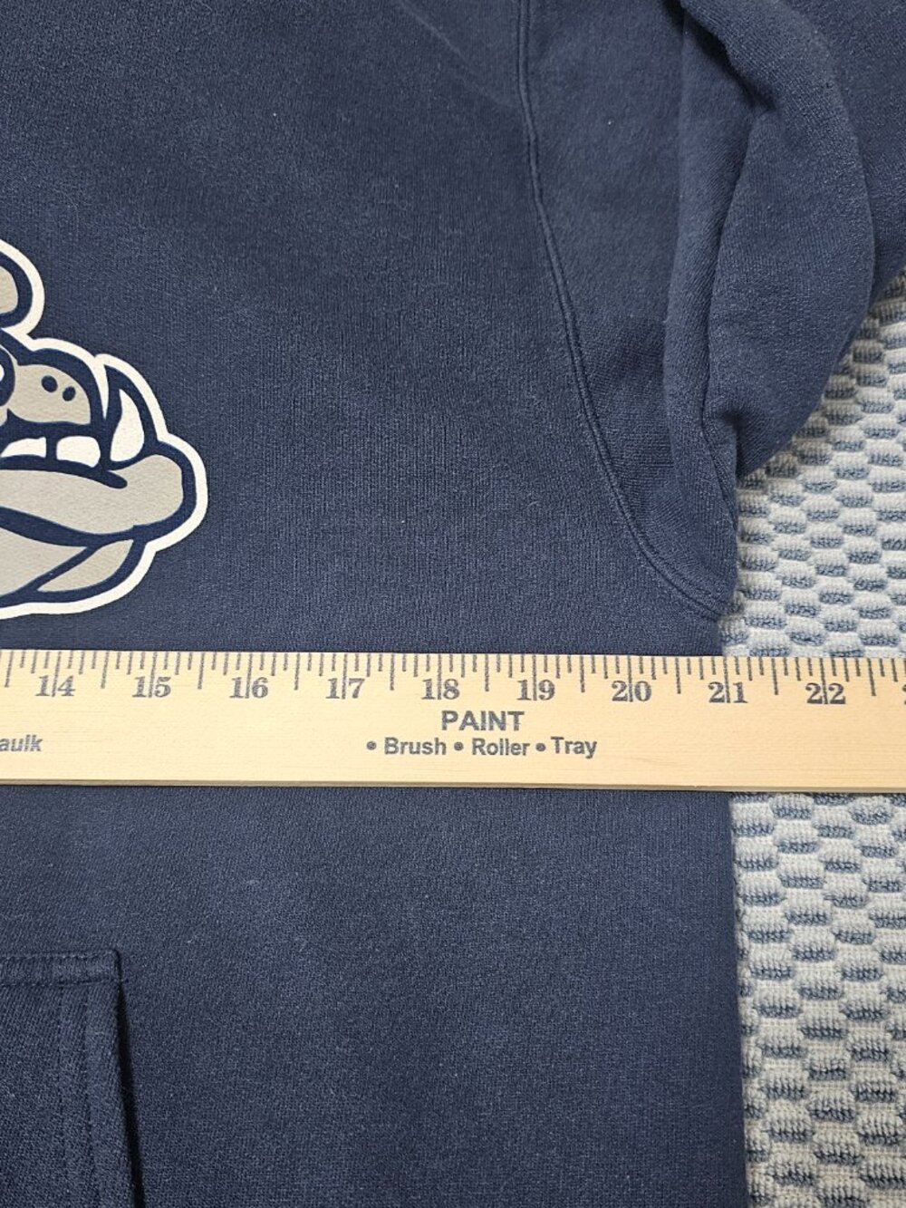 Large Bulldog Print Blue Pullover Fleece Hoodie Men's Sweatshirt - Size Medium - Picture 6 of 7